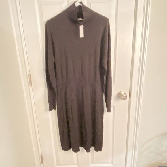 Soft Surroundings Knit Sweater Dress Womens Size Large Cowl Neck Black NWT - Picture 1 of 6